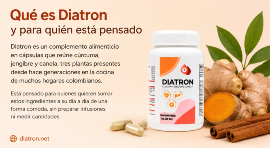 Diatron — frasco de cápsulas de cúrcuma, jengibre y canela