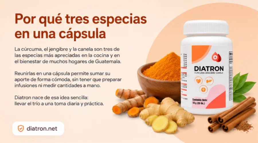 Diatron — frasco de cápsulas de cúrcuma, jengibre y canela